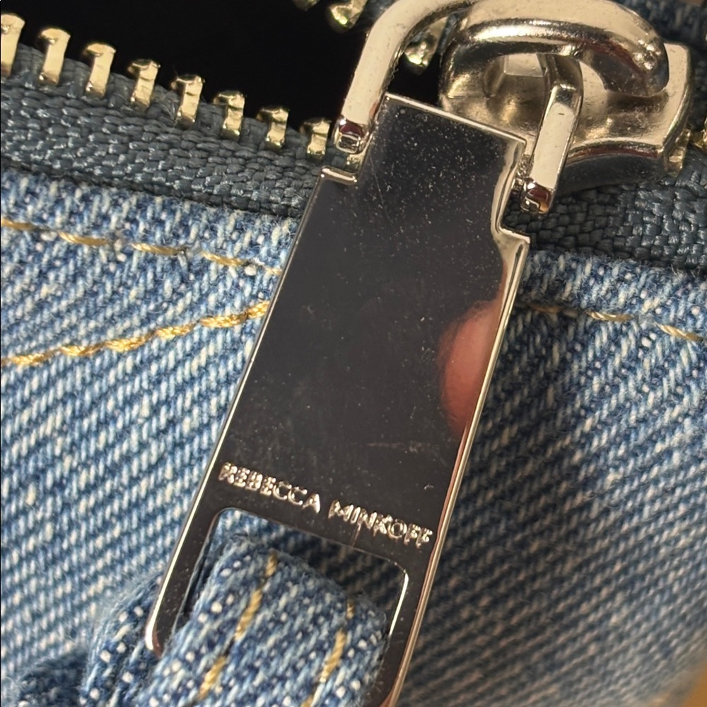 NEW REBECCA MINKOFF Edie Crossbody Quilted Denim heavy chain strap shoulder bag - Picture 11 of 11